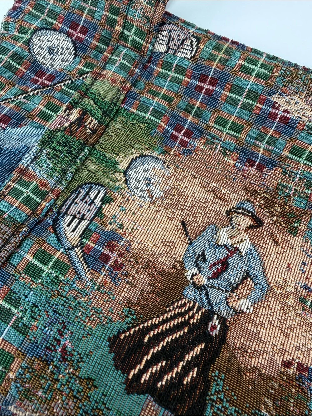 Vtg 90s Golf Tapestry Tote Bag Woven Country Club Shoulder Purse 15x11x4.5 Strap